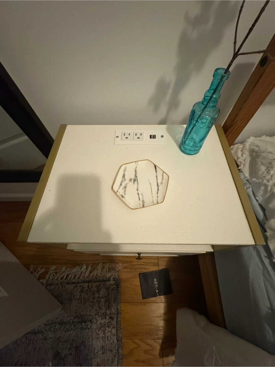 White Nightstand with Drawer and Charging Station - photo 3