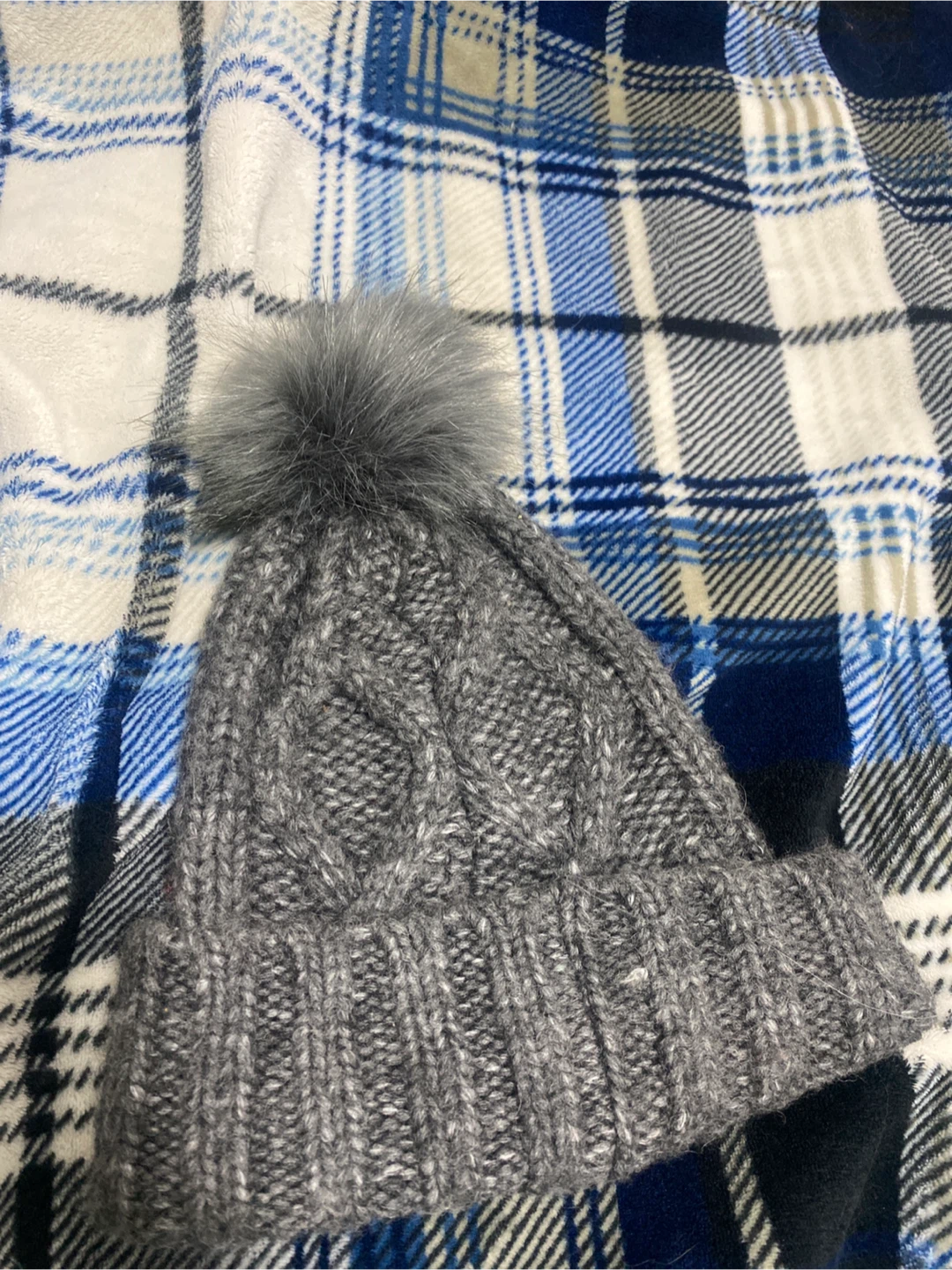 Grey Knit Pom Pom Hat