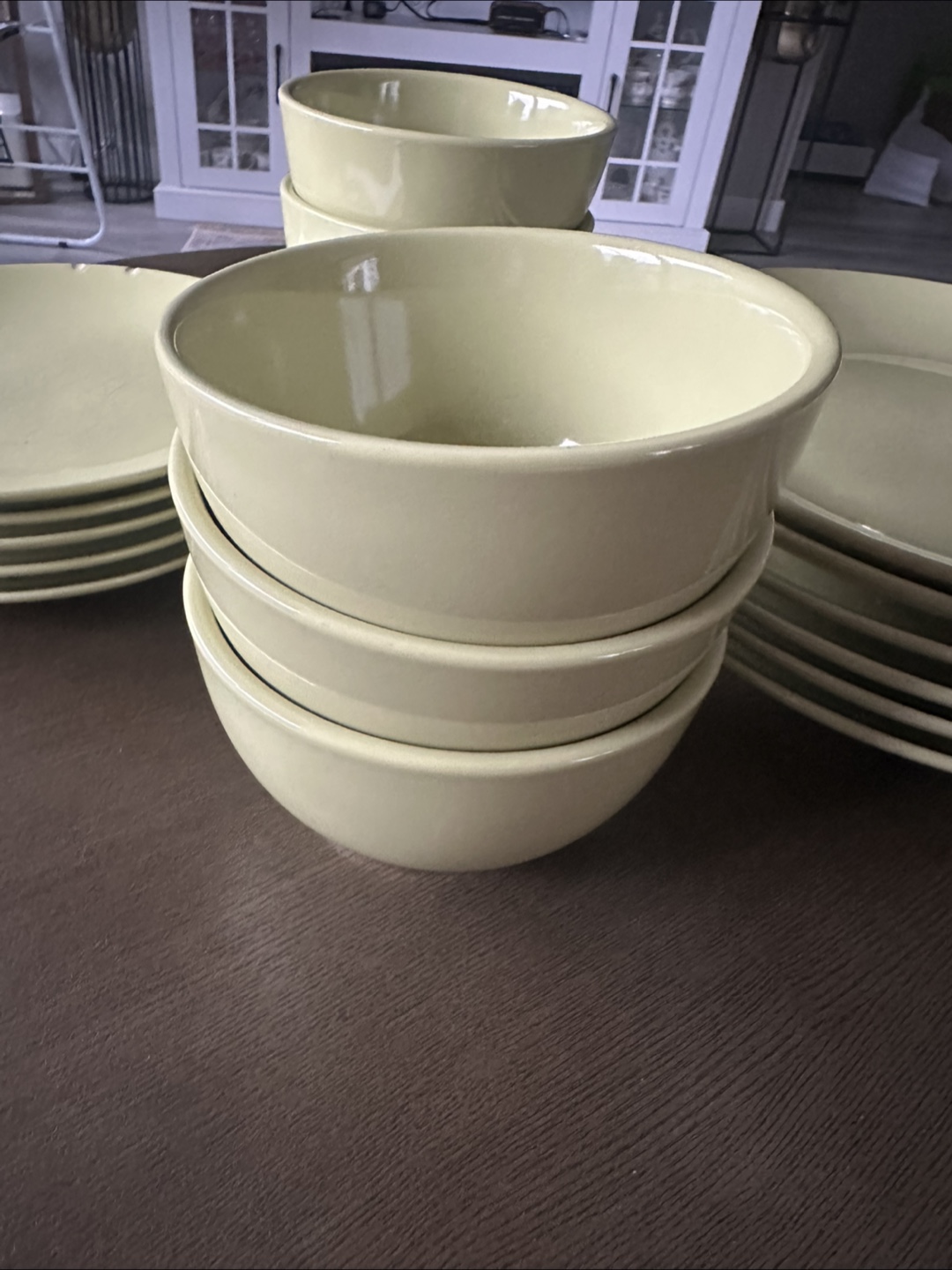 Set of all 6 green Ceramic Bowls and 11 Plates - photo 2