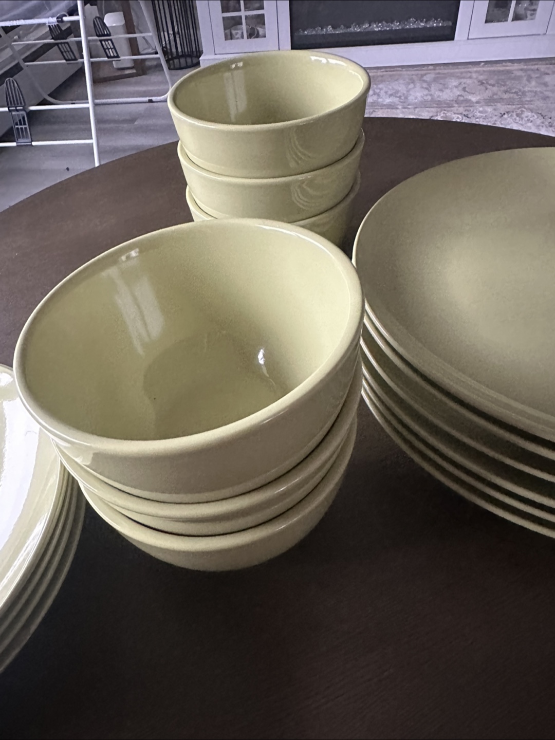 Set of all 6 green Ceramic Bowls and 11 Plates