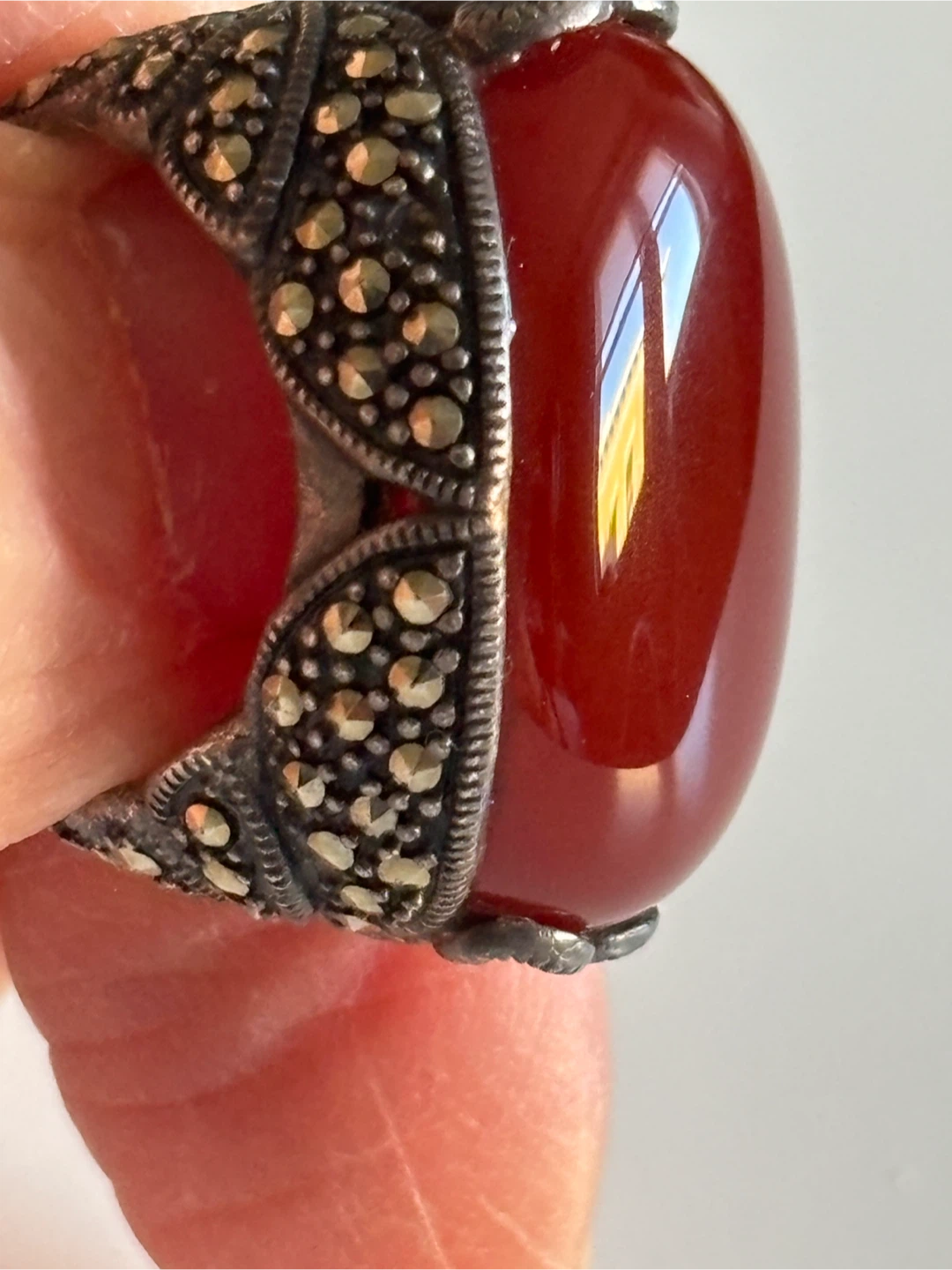 Vintage Marcasite & Carnelian Ring Sterling Silver - photo 3