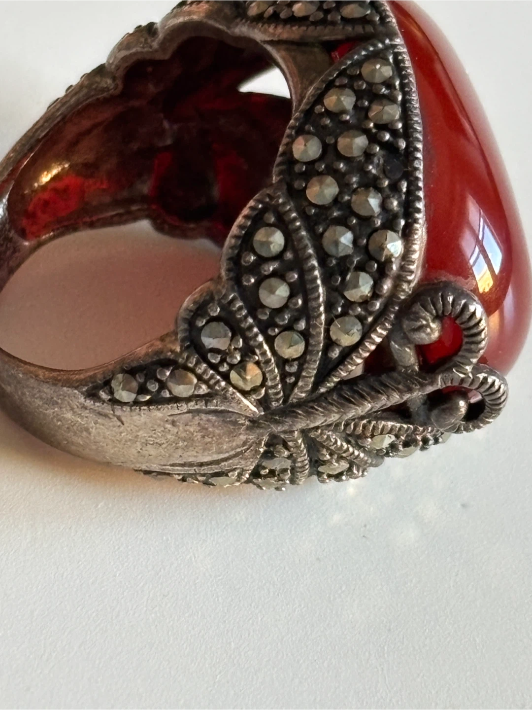 Vintage Marcasite & Carnelian Ring Sterling Silver - photo 4