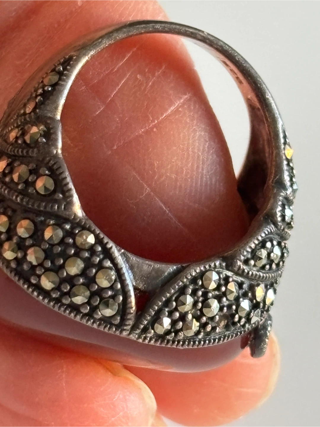 Vintage Marcasite & Carnelian Ring Sterling Silver - photo 2