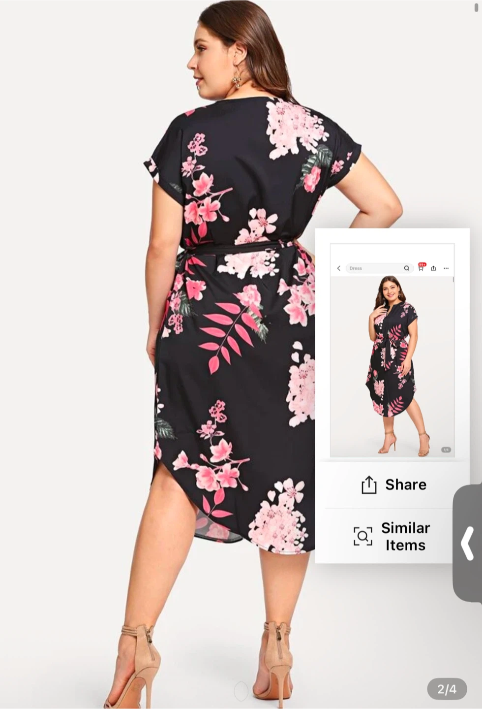 Black floral print belted dress - photo 2