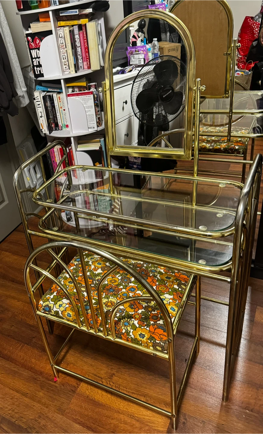 Vintage Brass Vanity and Chair