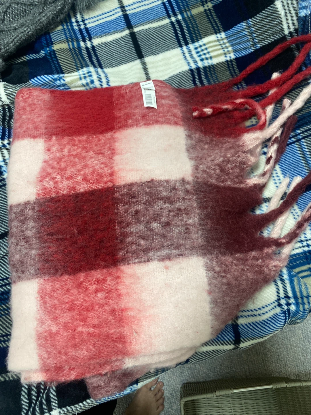 Buffalo Plaid Blanket Scarf Red/White