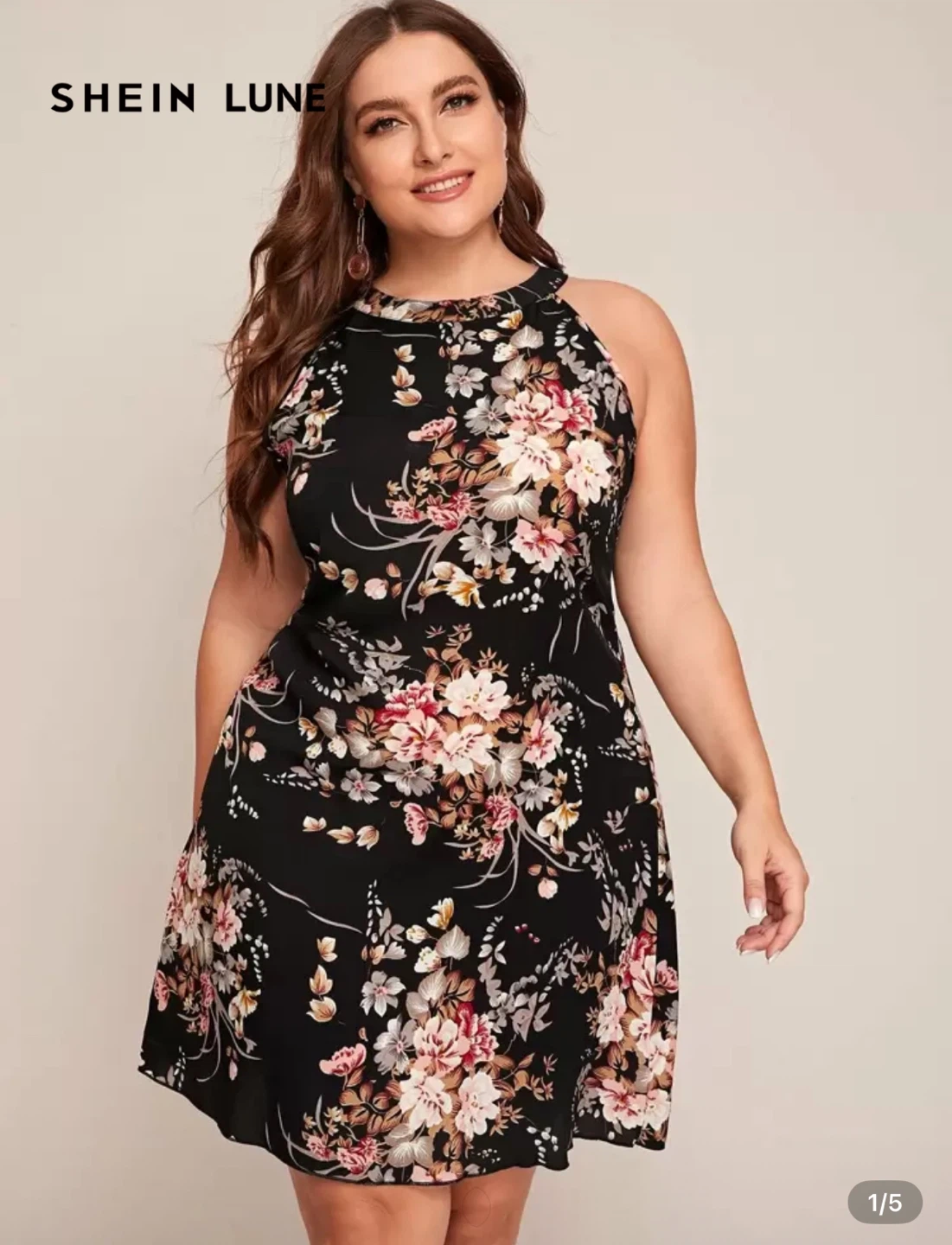SHEIN LUNE Floral Halter Neck Dress