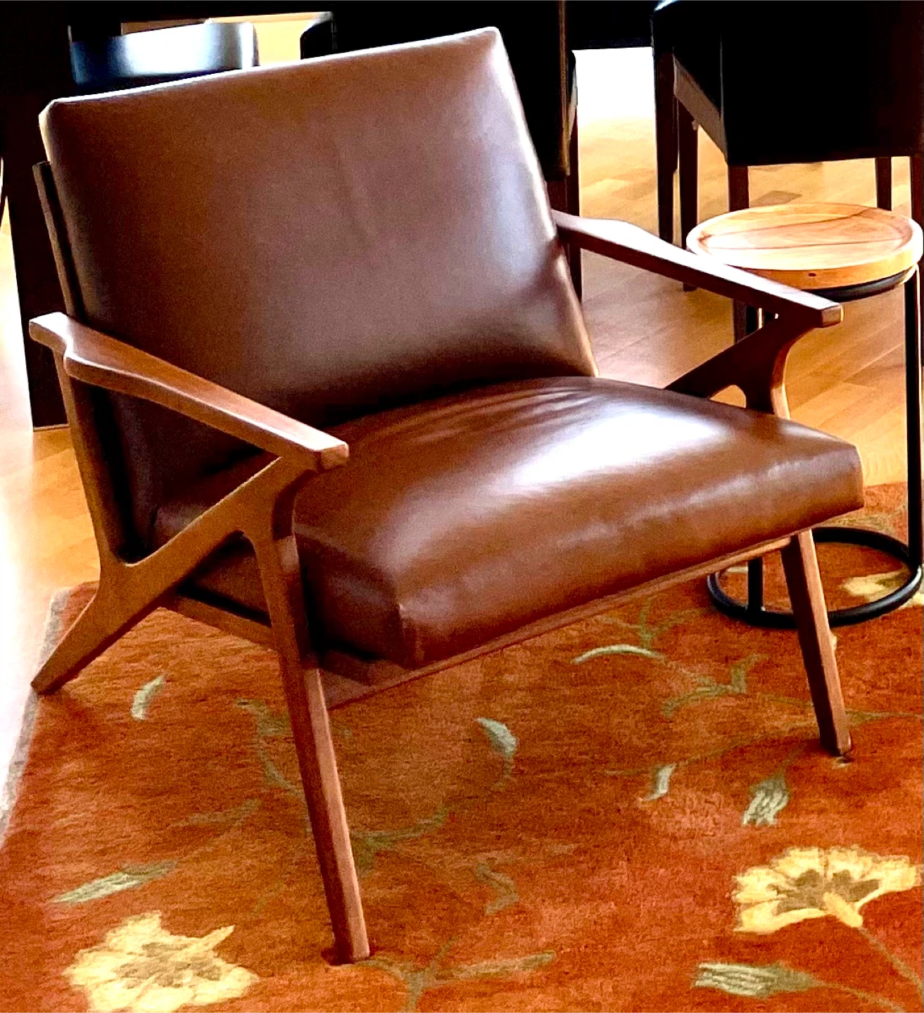 Crate & Barrel Cavett Leather chair in brown