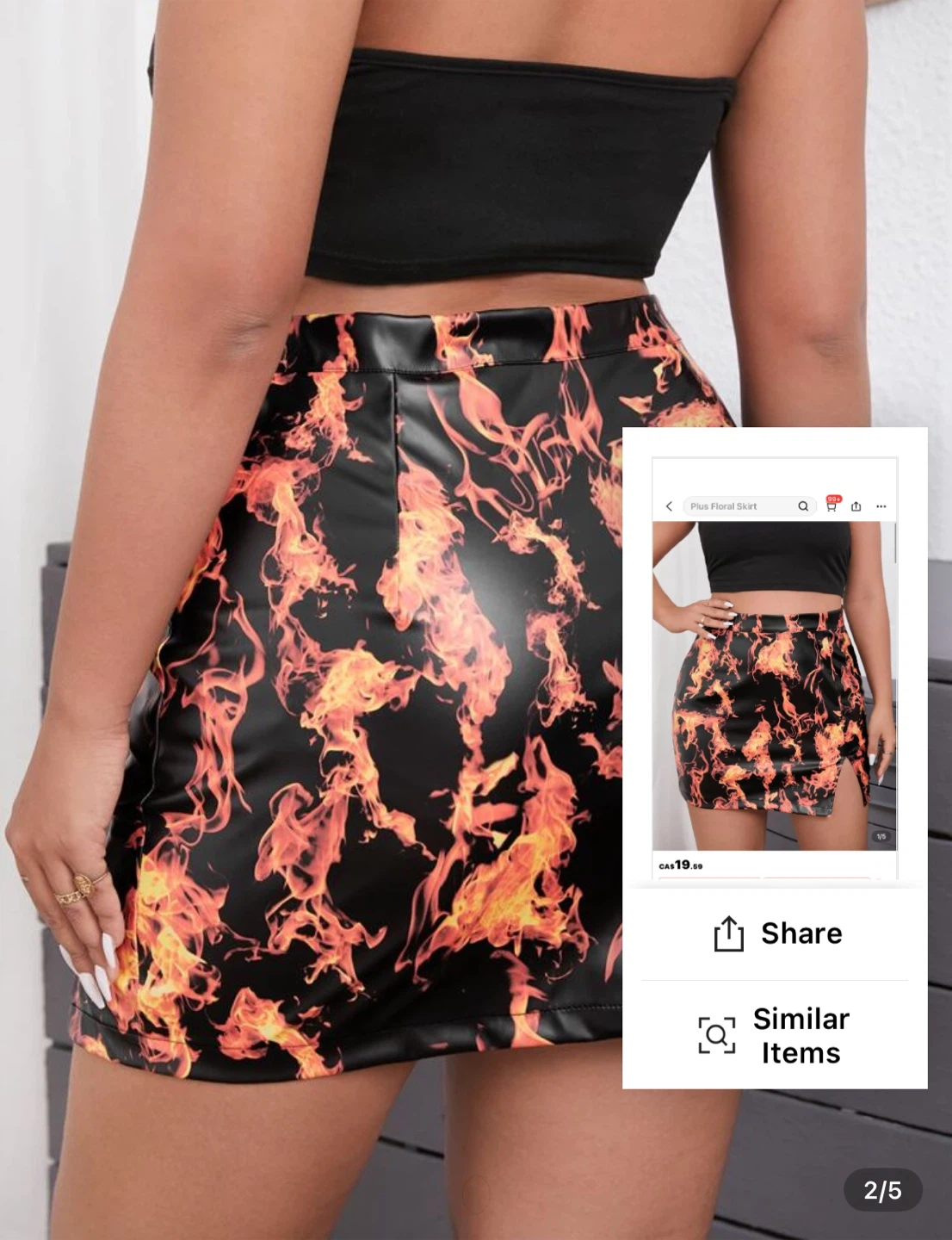 Plus Size Flame Print Faux Leather Mini Skirt - photo 2