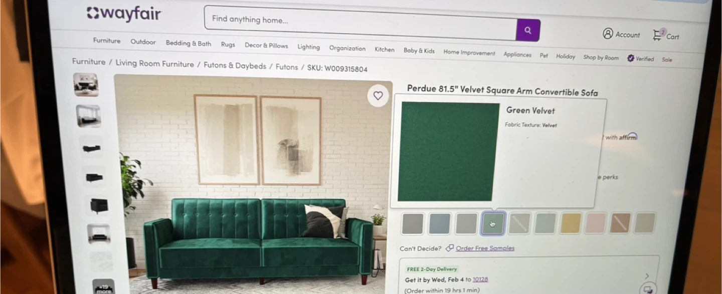 Perdue 81.5" Velvet Square Arm Convertible Sofa - Green Velvet