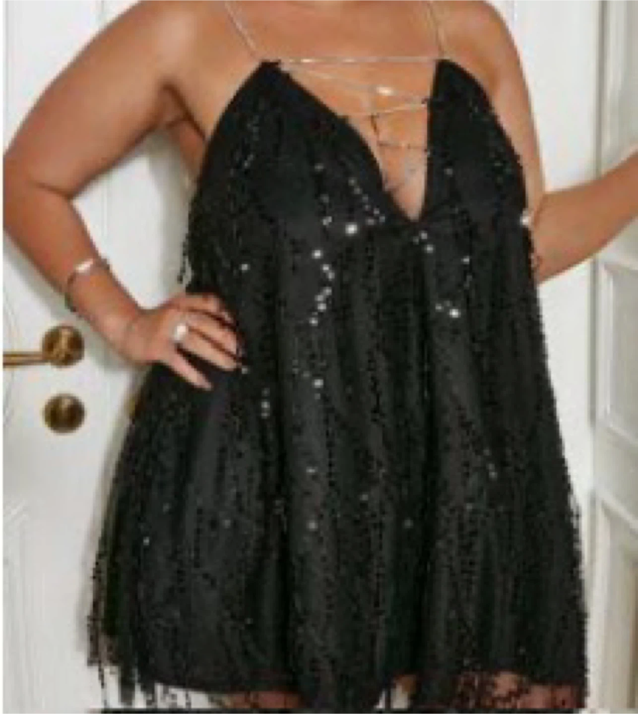 Black Sequin Mini Dress with Chain Detail
