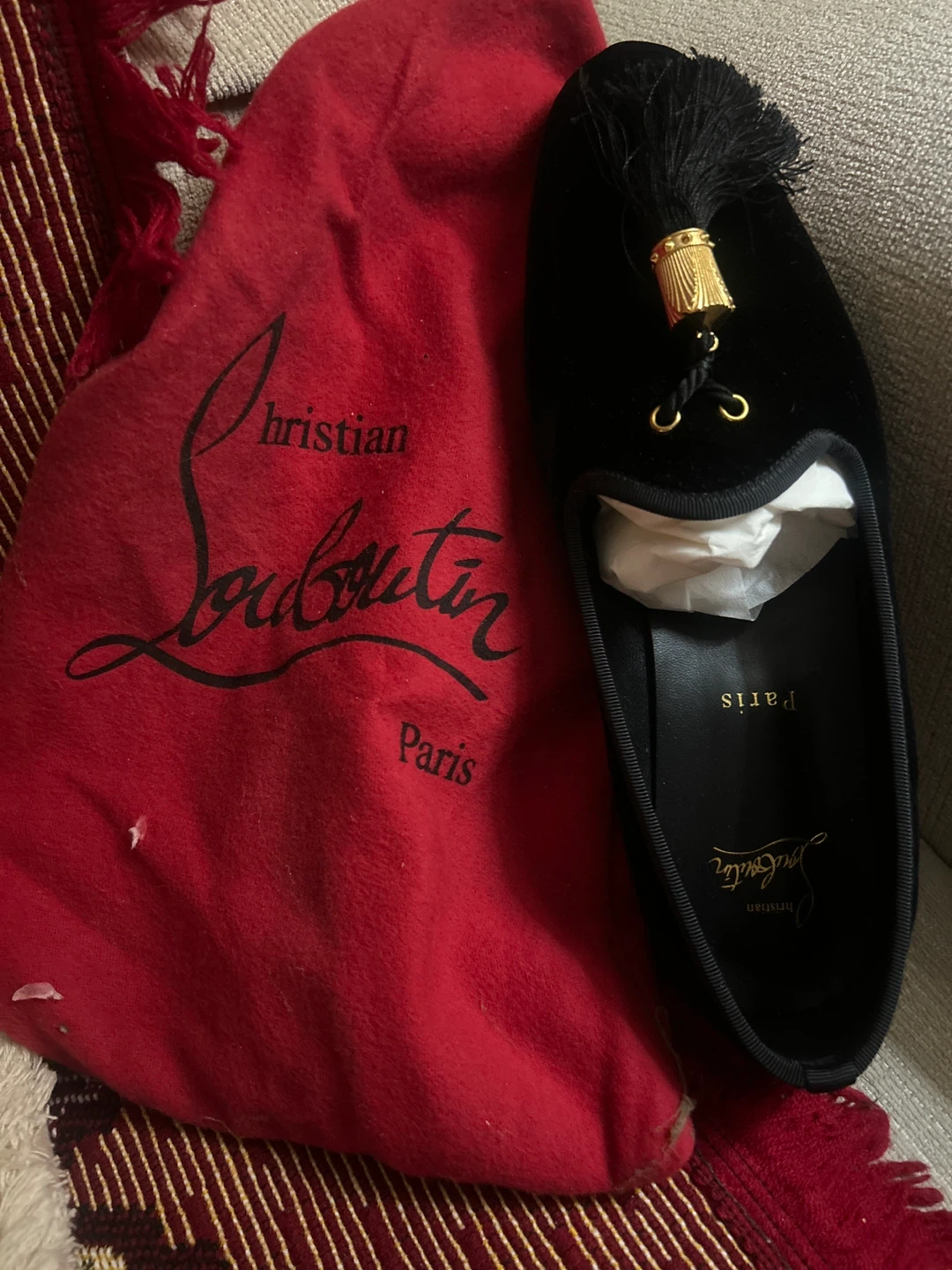 Christian Louboutin Black Velvet Tassel Loafers
