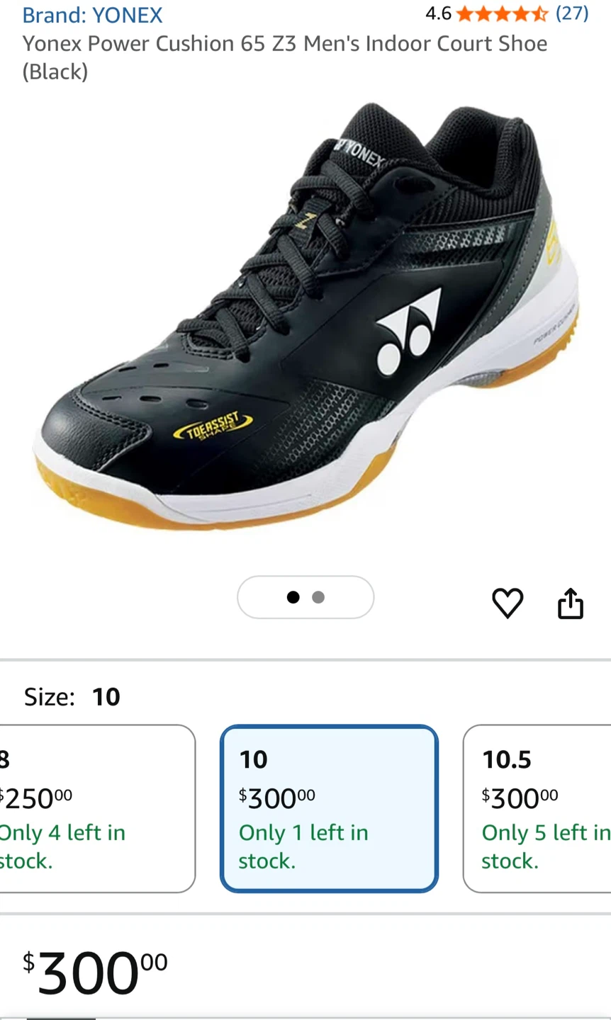 Yonex Men's Indoor Court Badminton Shoes Size 10 Black