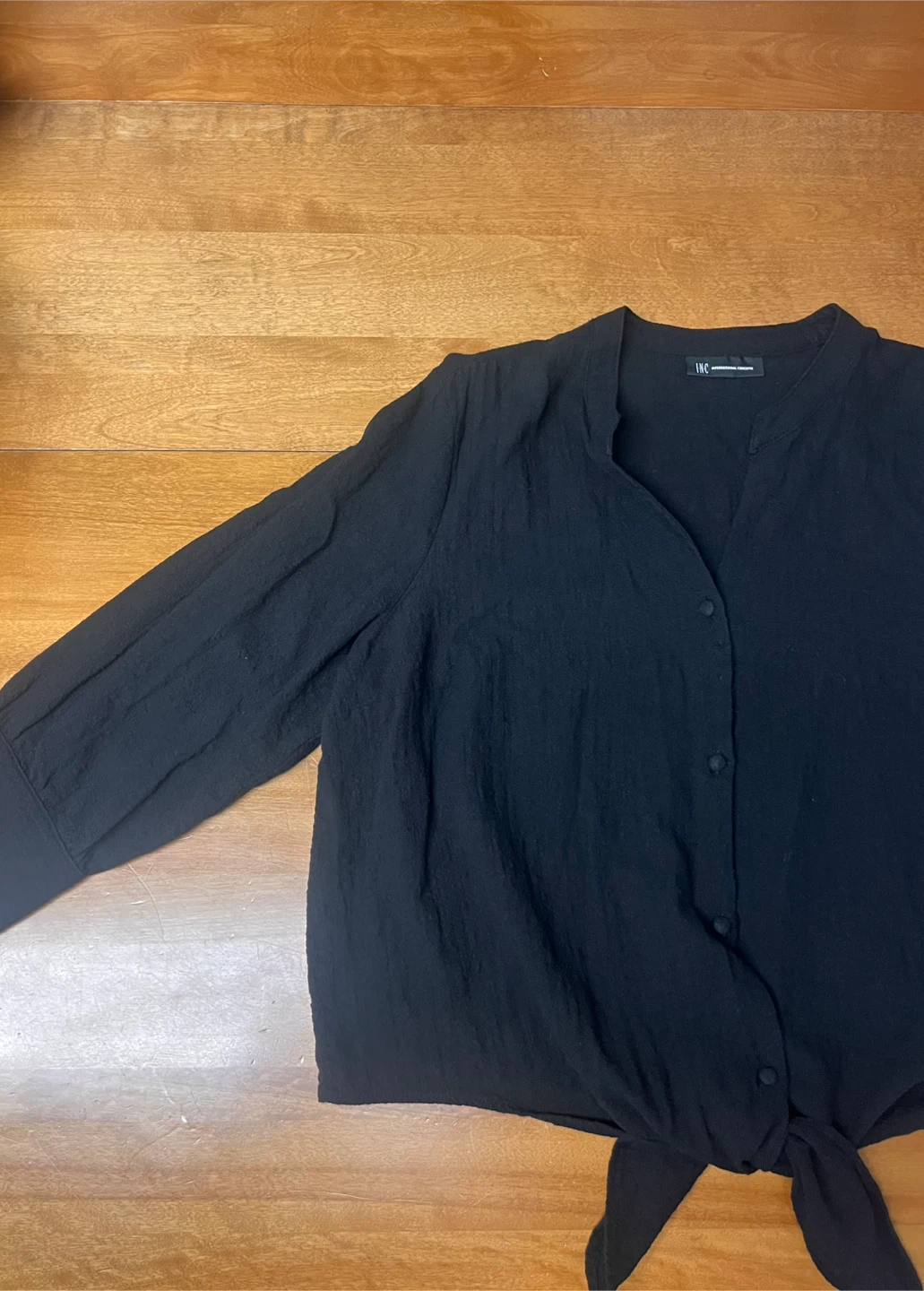 INC International Concepts Black Tie-Front Blouse