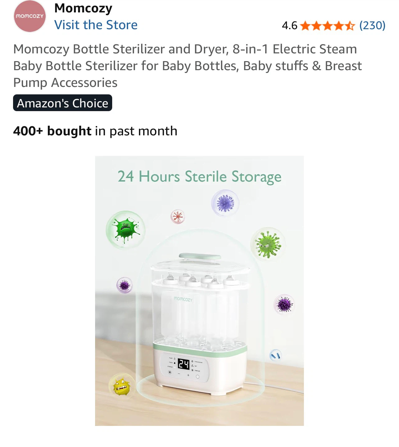 Momcozy 8-in-1 Electric Steam Baby Bottle Sterilizer and Dryer - photo 5