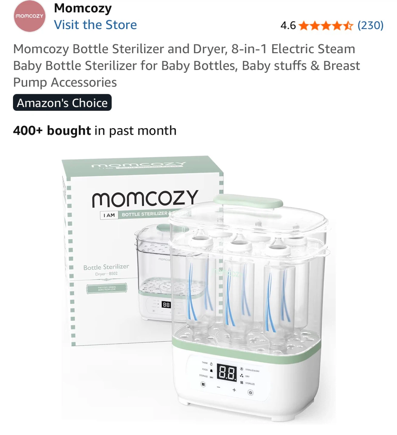 Momcozy 8-in-1 Electric Steam Baby Bottle Sterilizer and Dryer