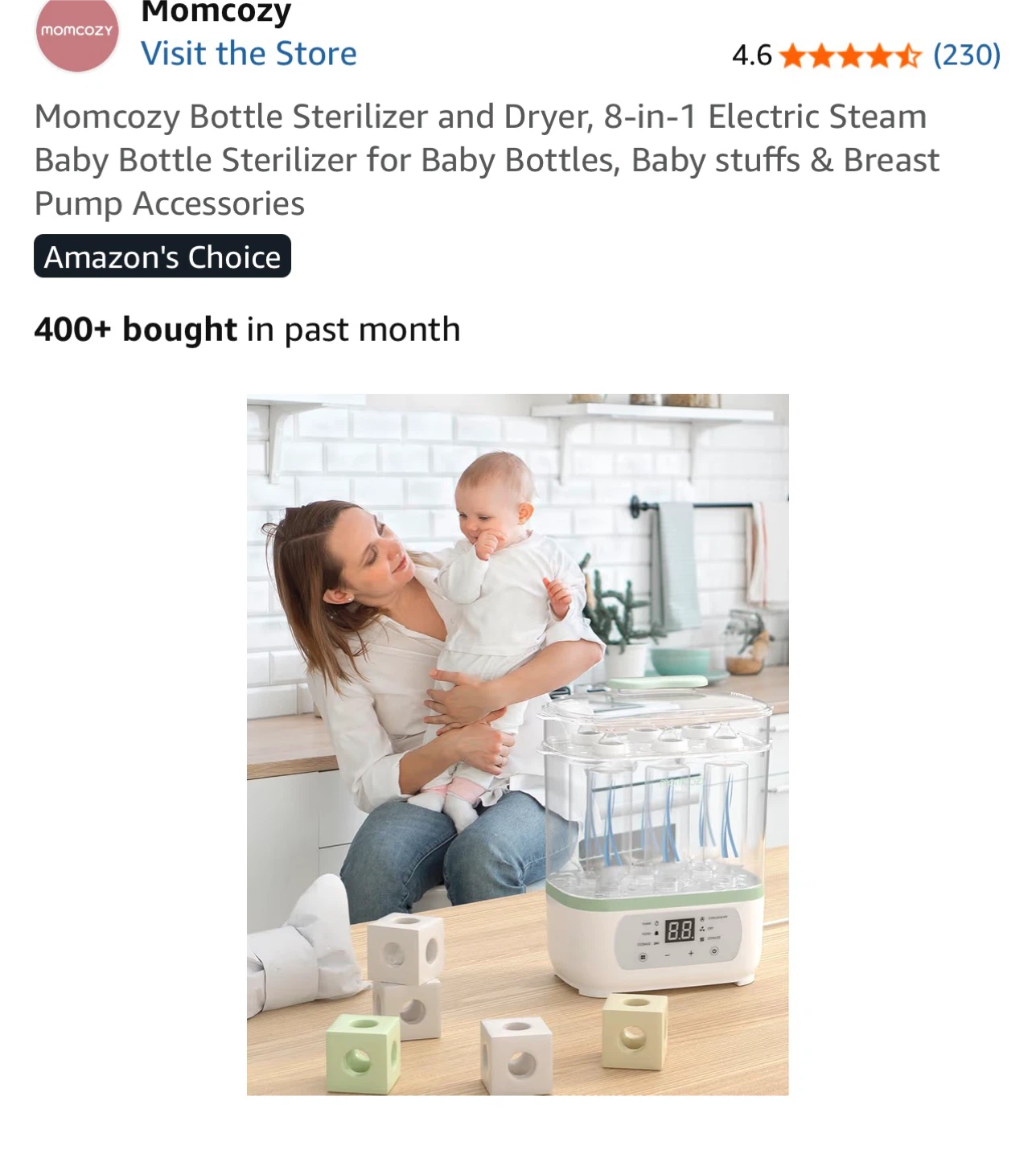 Momcozy 8-in-1 Electric Steam Baby Bottle Sterilizer and Dryer - photo 2