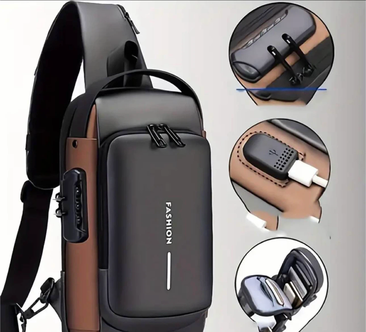 Fashion Sling Bag with Lock and USB Port