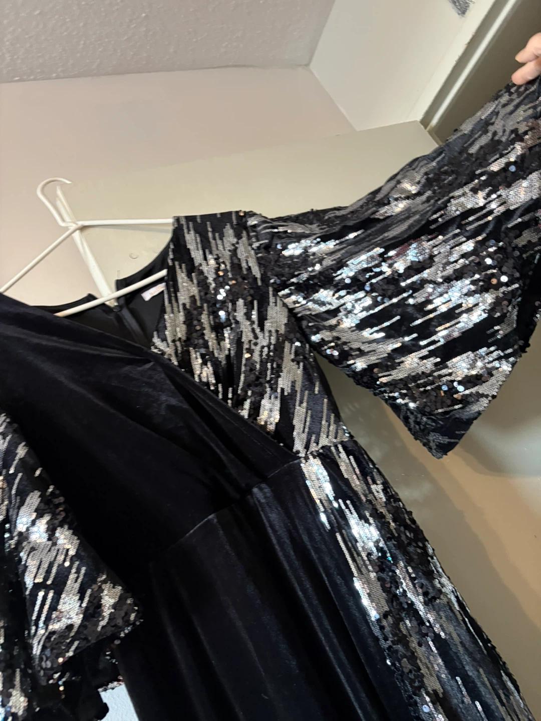 Black Velvet Dress with Sequin Sleeves - photo 4