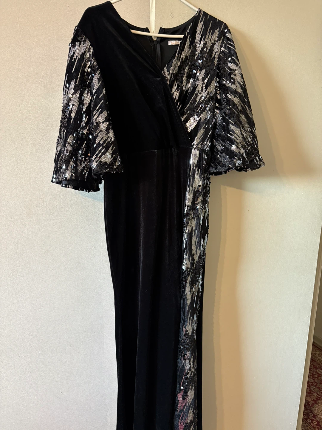Black Velvet Dress with Sequin Sleeves - photo 2