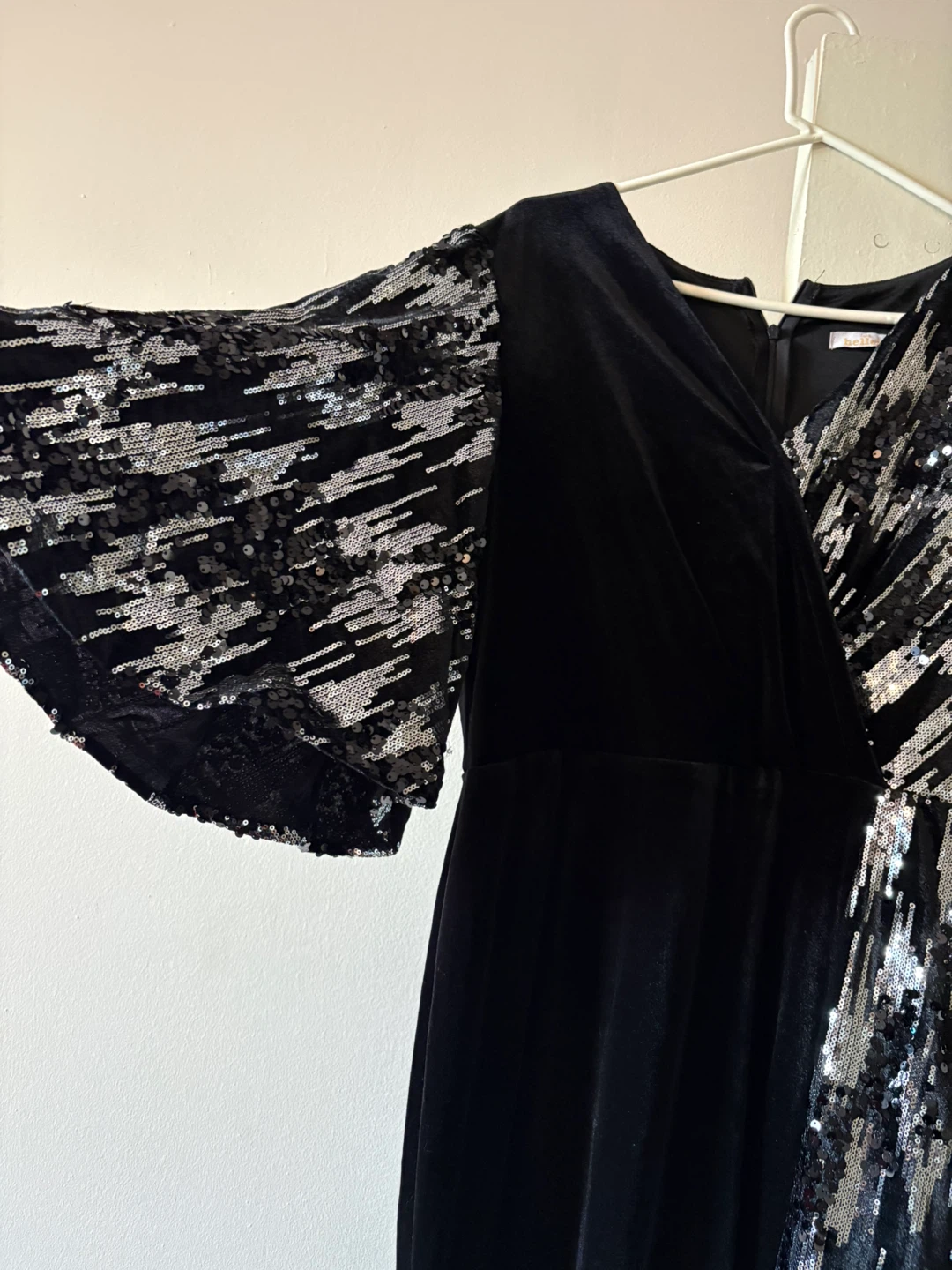 Black Velvet Dress with Sequin Sleeves - photo 3