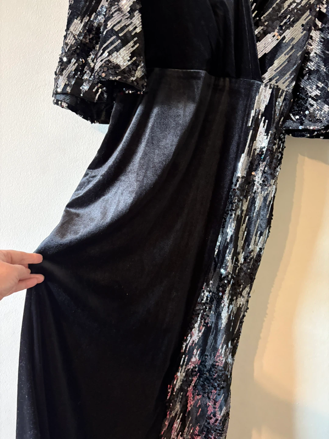 Black Velvet Dress with Sequin Sleeves