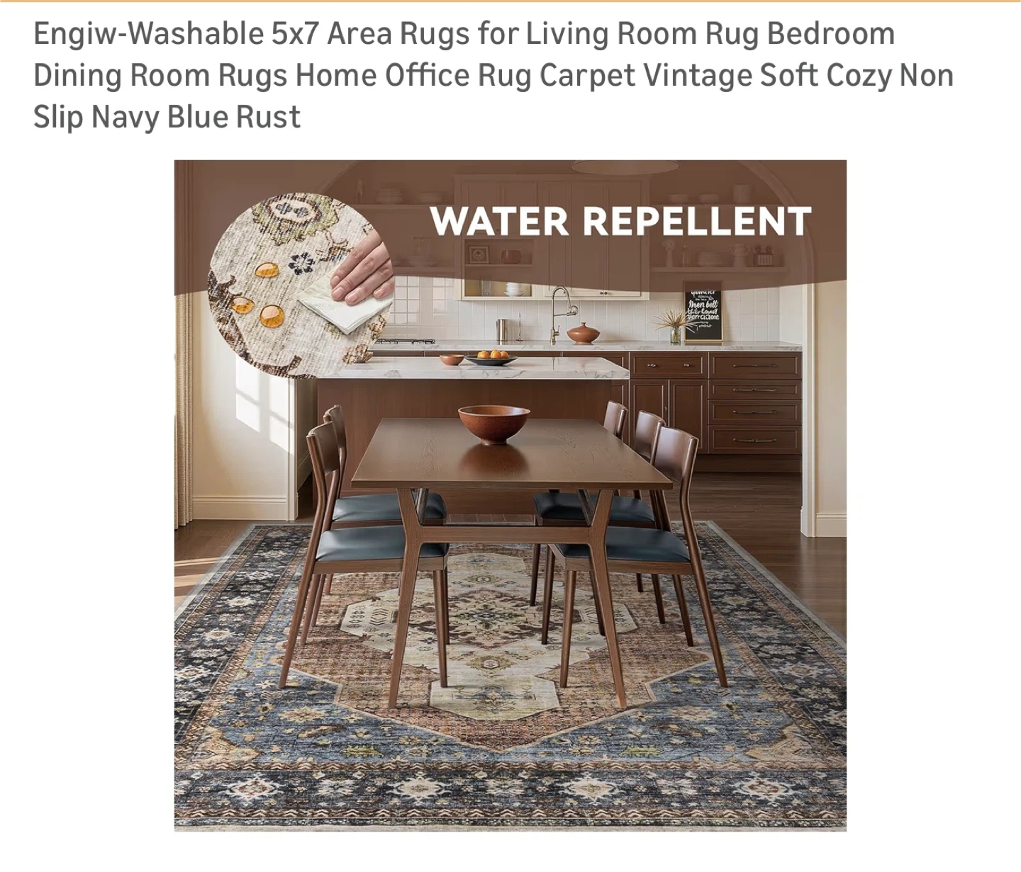 Engiw Washable 5x7 Area Rug - Navy Blue Rust Vintage - photo 5