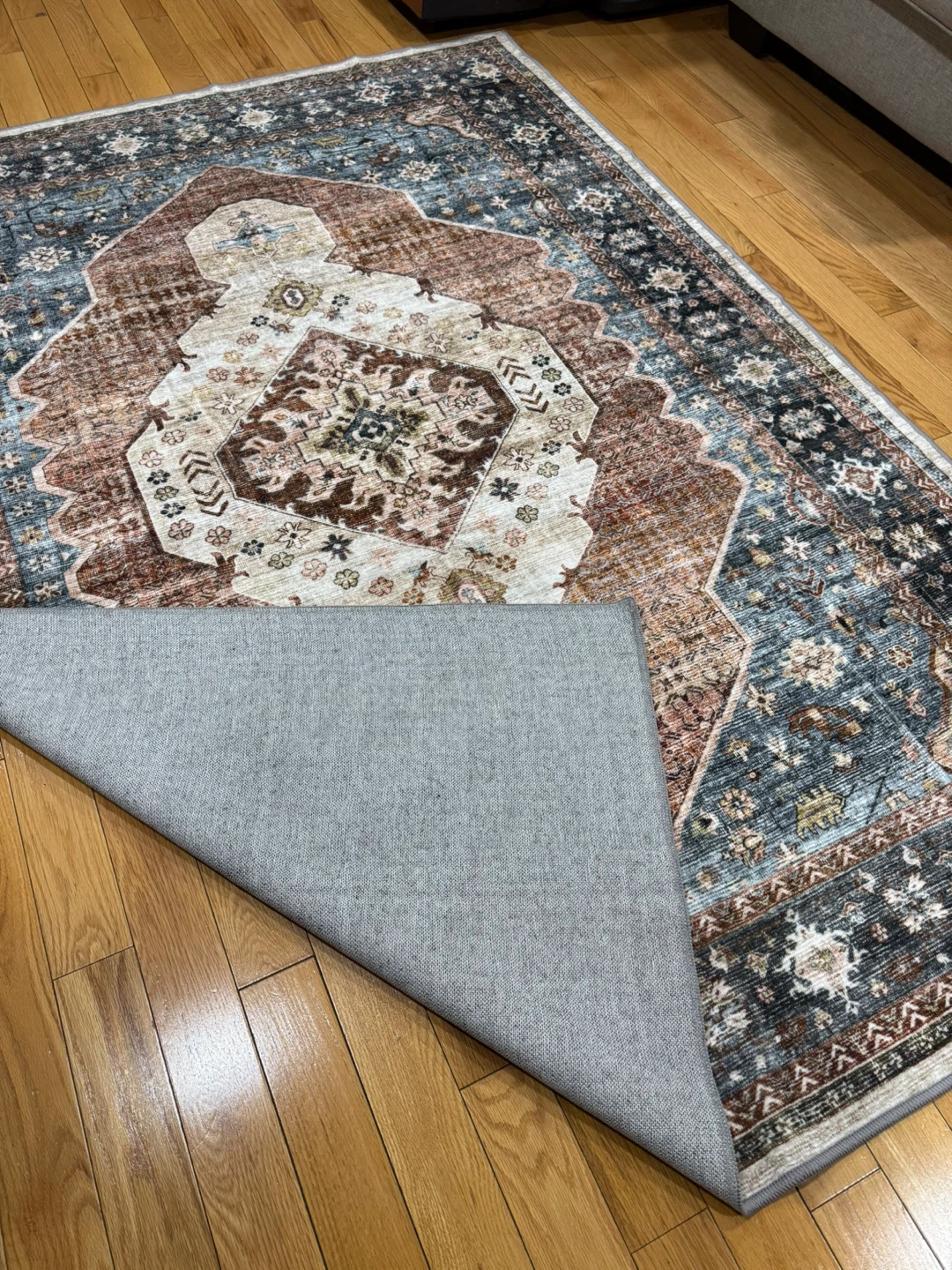 Engiw Washable 5x7 Area Rug - Navy Blue Rust Vintage - photo 2