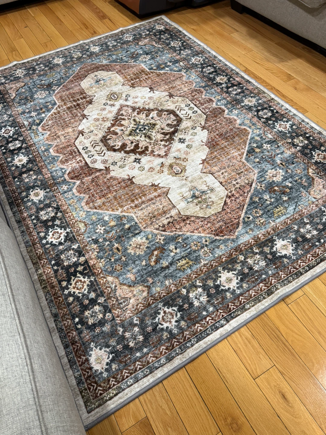 Engiw Washable 5x7 Area Rug - Navy Blue Rust Vintage