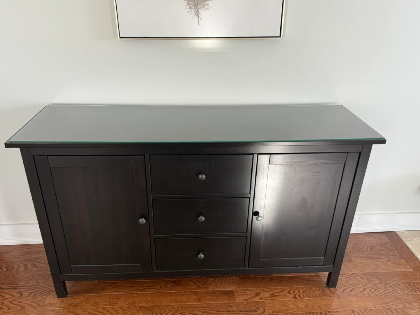 MOVING SALE - Dark Brown Sideboard with Glass Top - photo 2