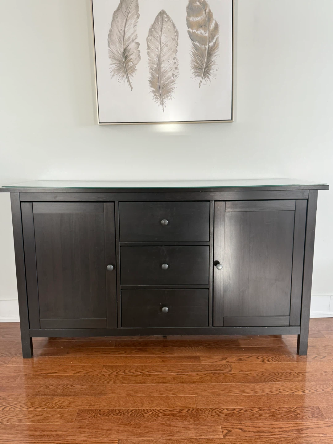 MOVING SALE - Dark Brown Sideboard with Glass Top