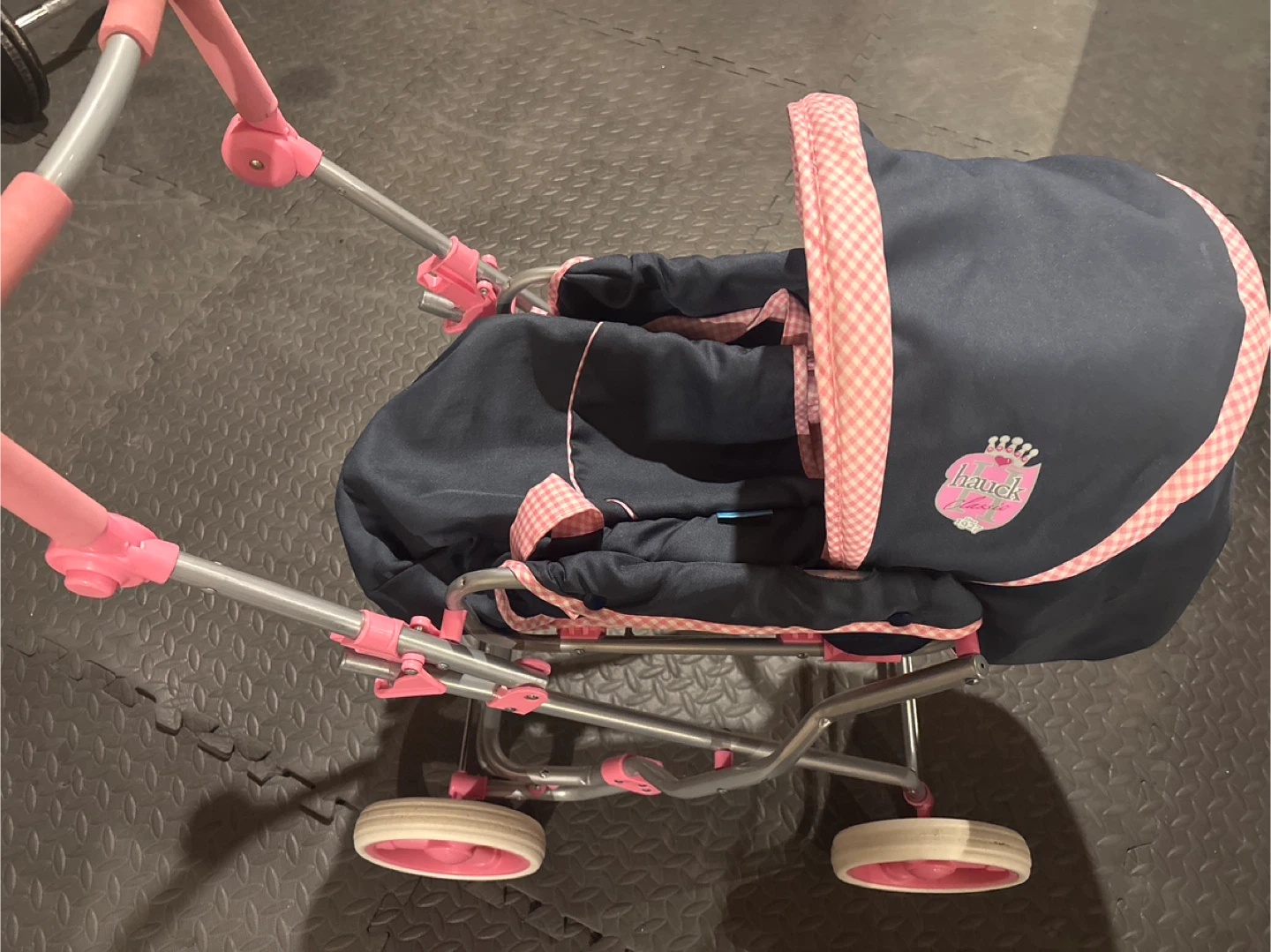 Doll Stroller with Pink Gingham Accents plus mermaid doll - photo 4