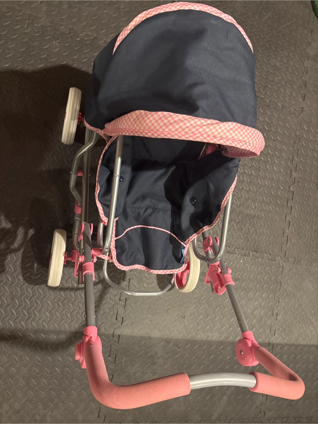 Doll Stroller with Pink Gingham Accents plus mermaid doll - photo 3