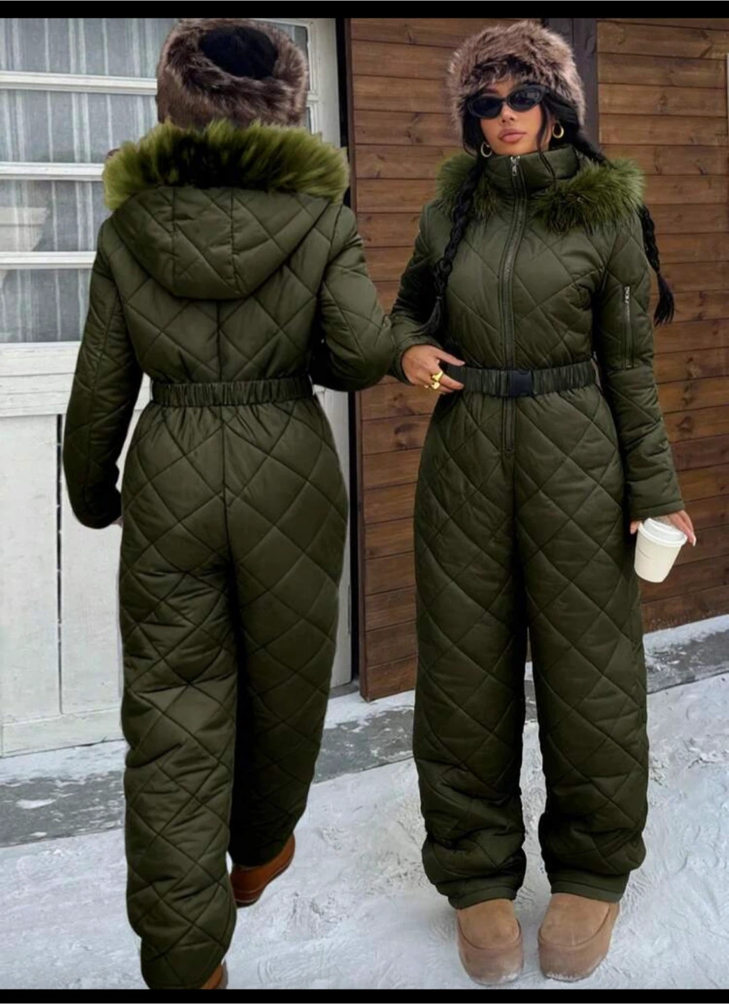 Quilted Snowsuit with Fur Hood