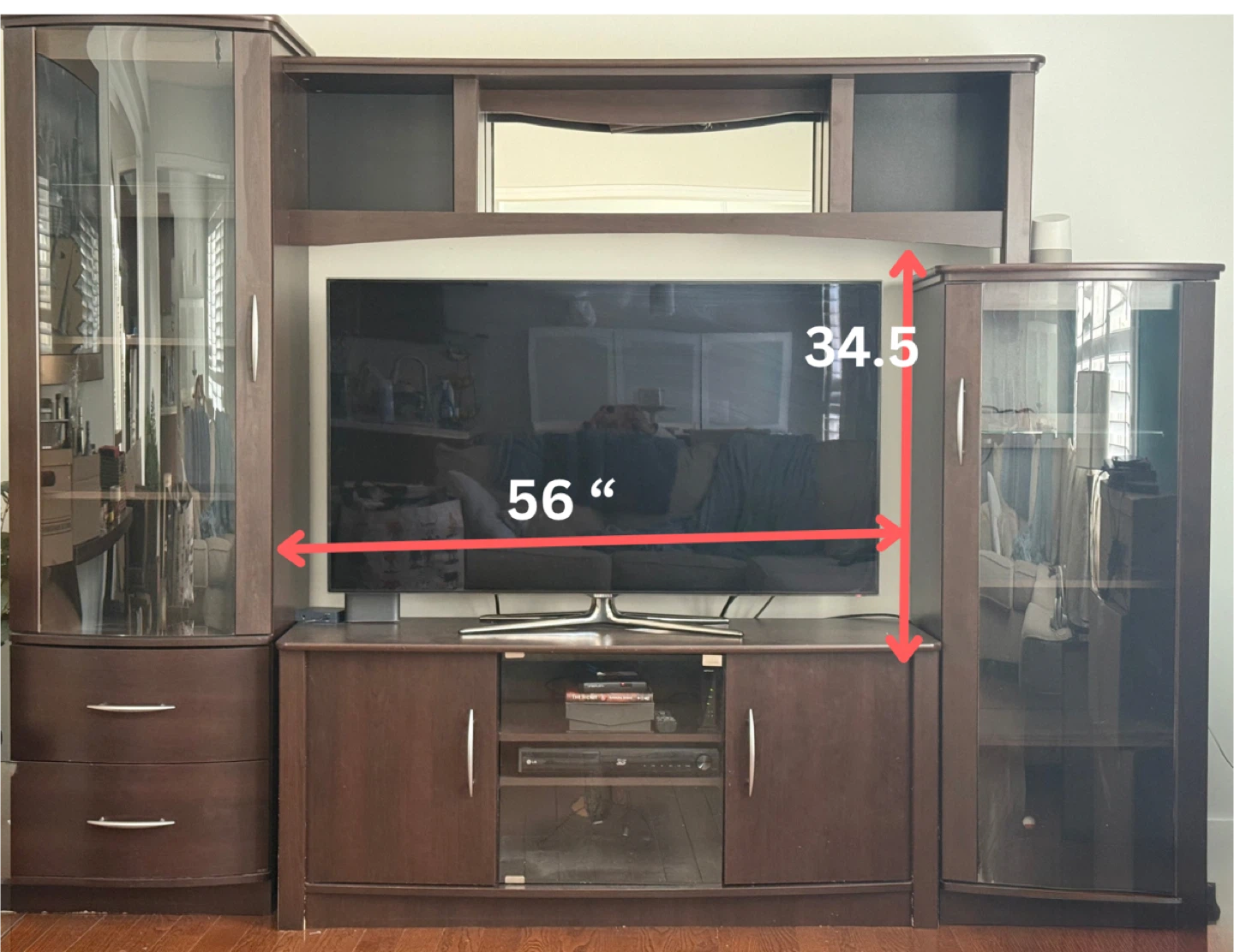 MOVING SALE - Dark Wood Entertainment Unit with Glass Cabinets - photo 2