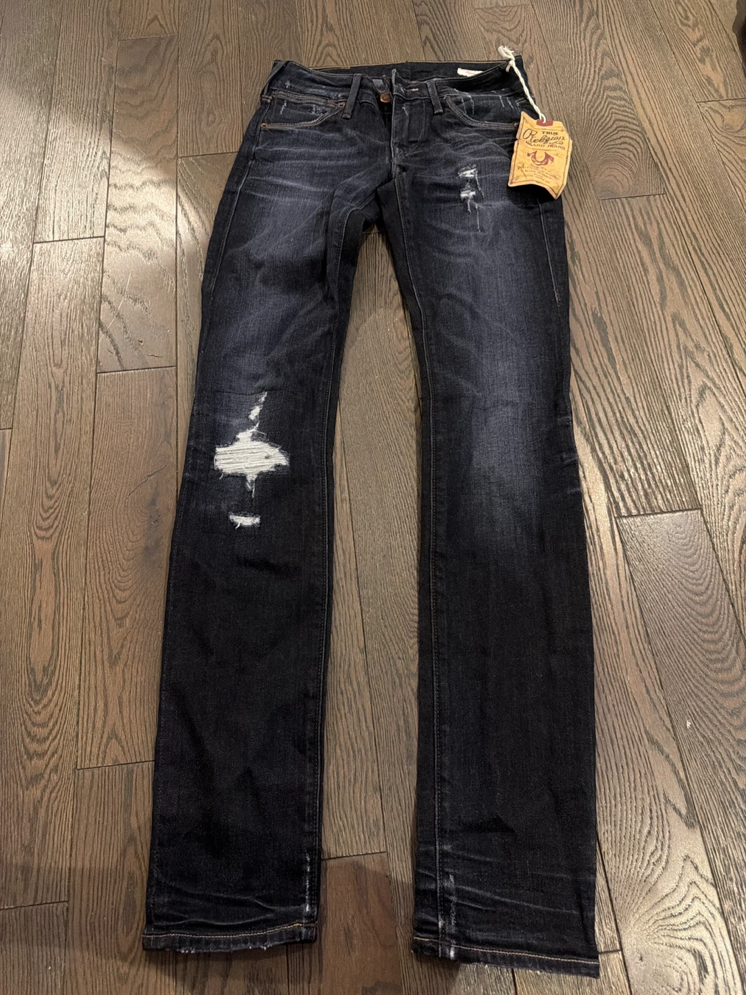 True Religion Distressed Black Skinny Jeans Size 24