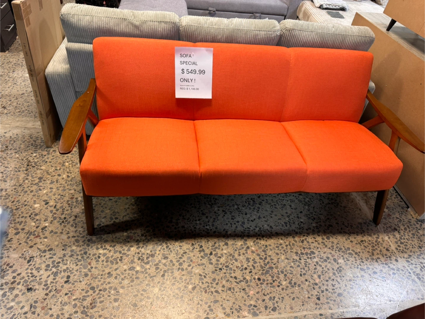 Orange 3-Seater Sofa with Wooden Arms - photo 2