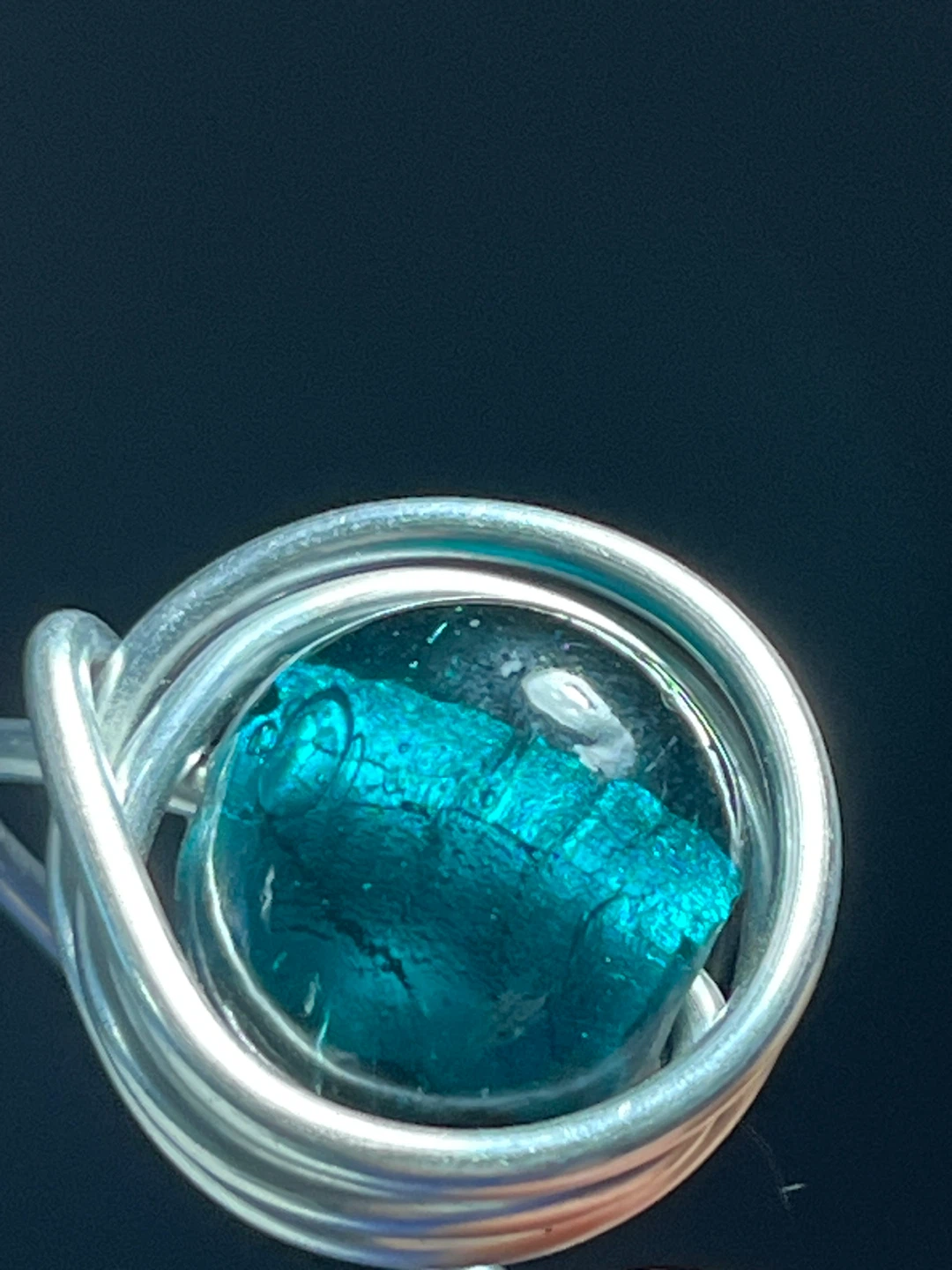 Wire-wrapped blue glass cuff bracelet - photo 5