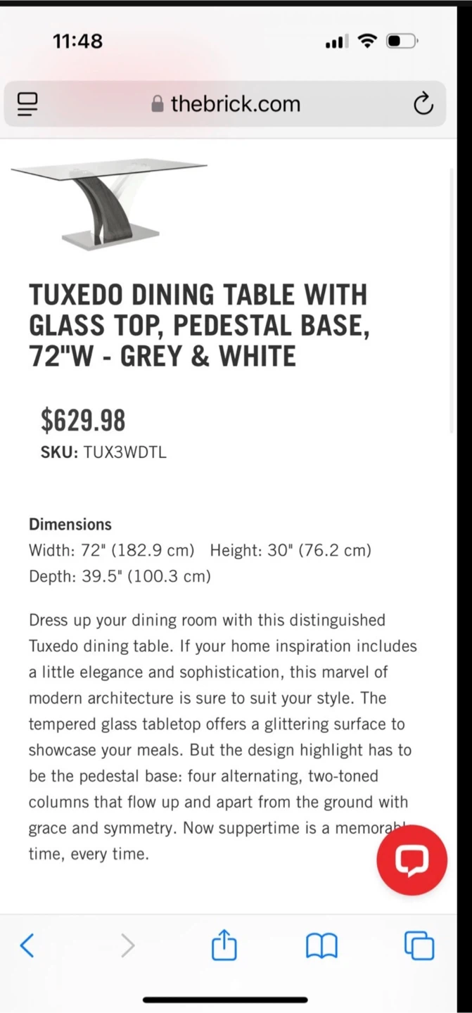 Tuxedo Dining Table with Glass Top, Pedestal Base - 72"W - photo 5