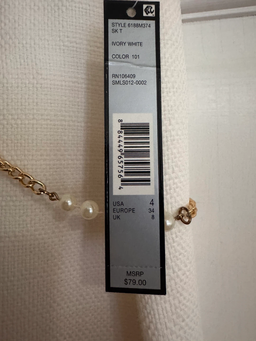 White Tweed Skirt with Pearl & Gold Chain Detail - Size 4 - photo 2