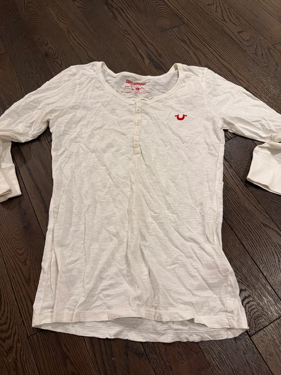 True Religion White Long Sleeve Henley T-Shirt L/G