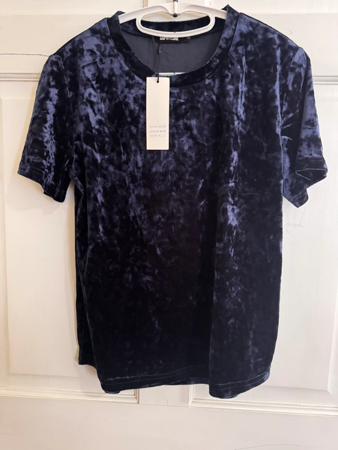 SOPHYLINE Velvet T-Shirt - Navy Blue - Size S