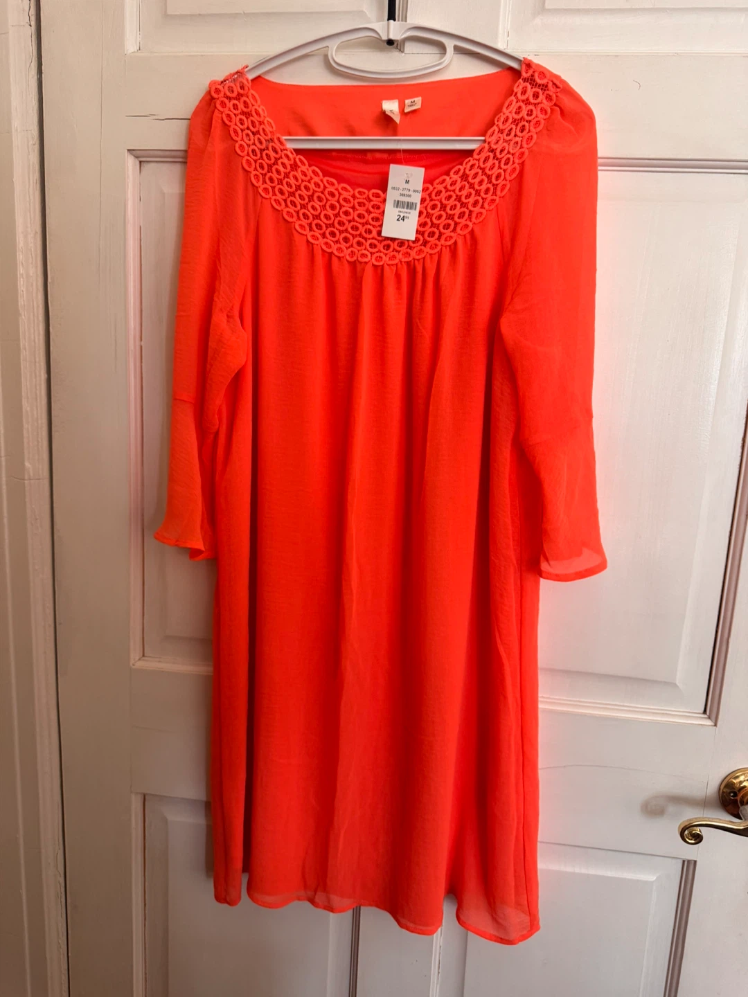 Tactica Orange Sheer Bell Sleeve Dress Size M