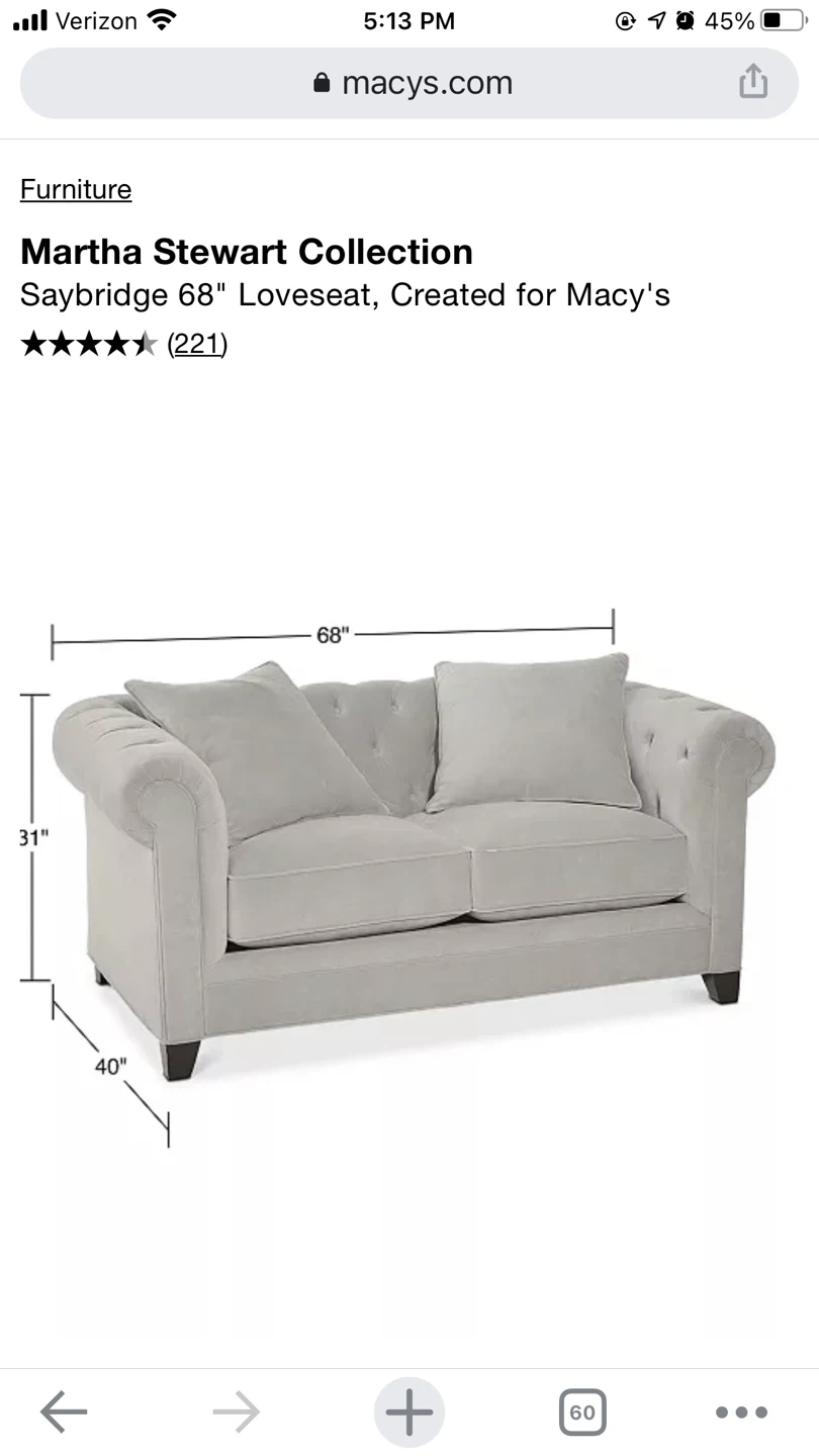 68" Grey Loveseat Sofa - Martha Stewart Collection - photo 4