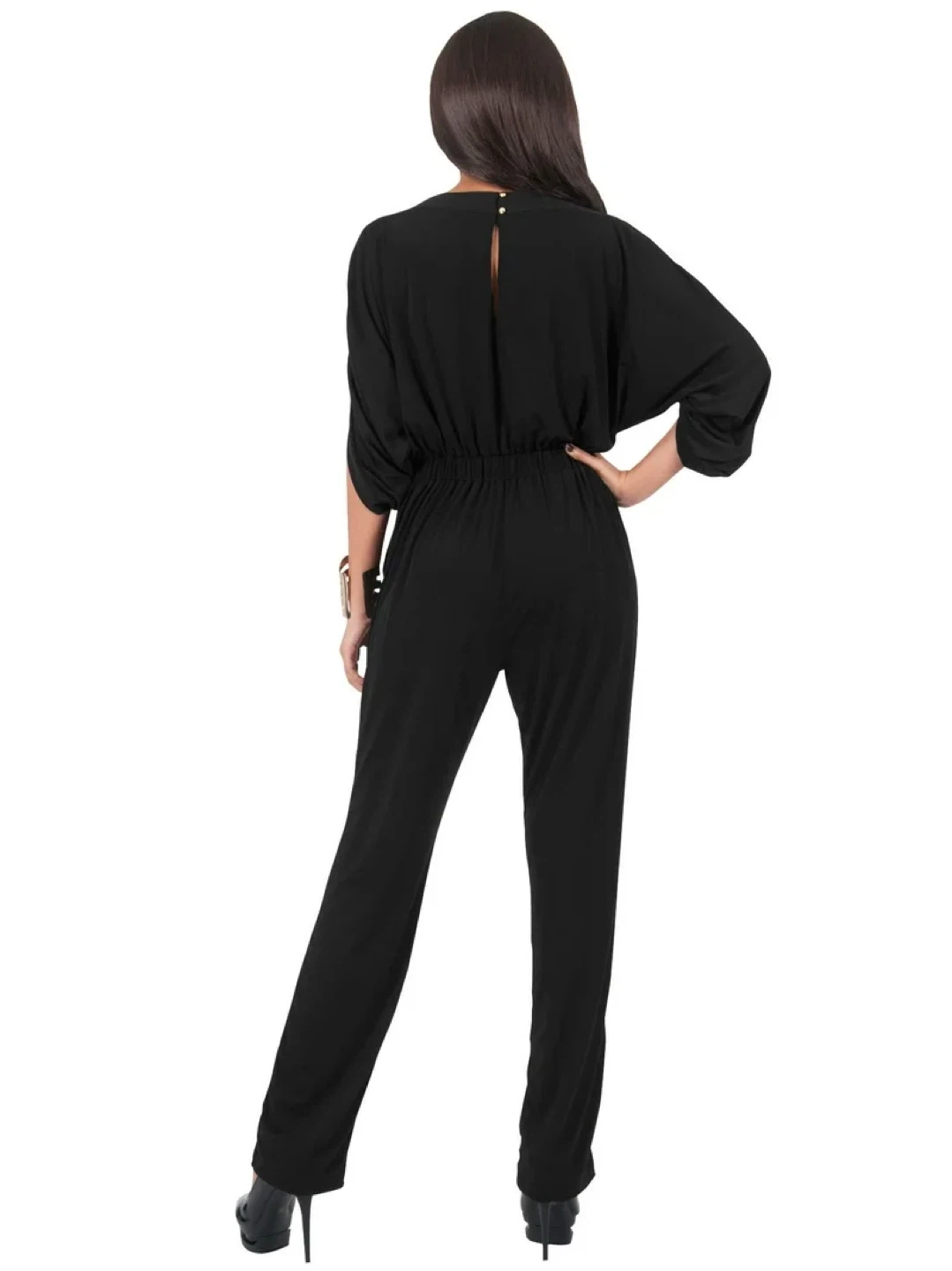 NEW! Black Boat Neck Jumpsuit with 3/4 Sleeves Romper Suit - photo 5