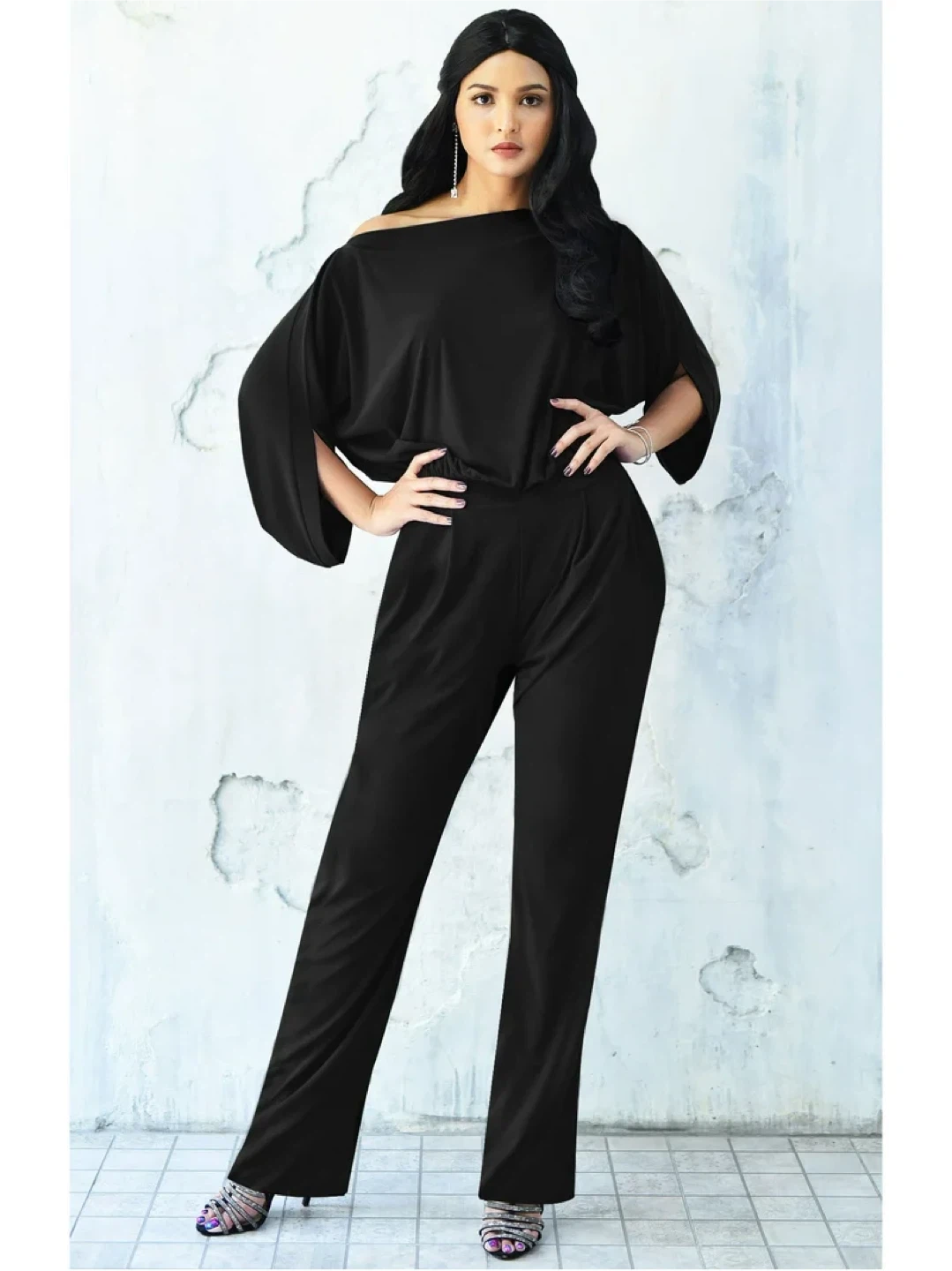 NEW! Black Boat Neck Jumpsuit with 3/4 Sleeves Romper Suit - photo 2