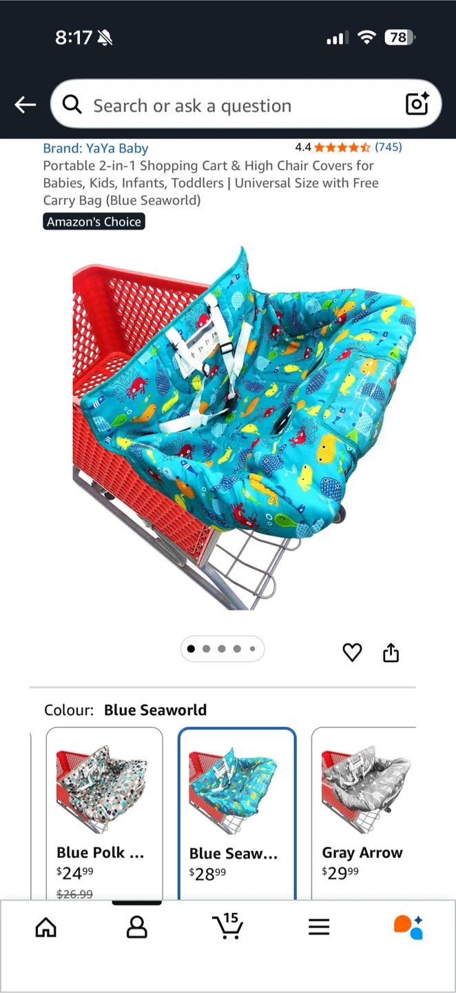 Portable 2-in-1 Shopping Cart & High Chair Cover - Blue Seaworld