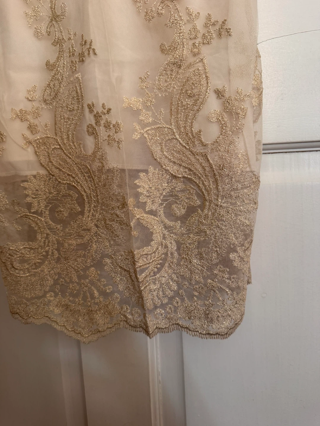 Women's Lace Overlay Sheath Dress - Beige/Gold - photo 3