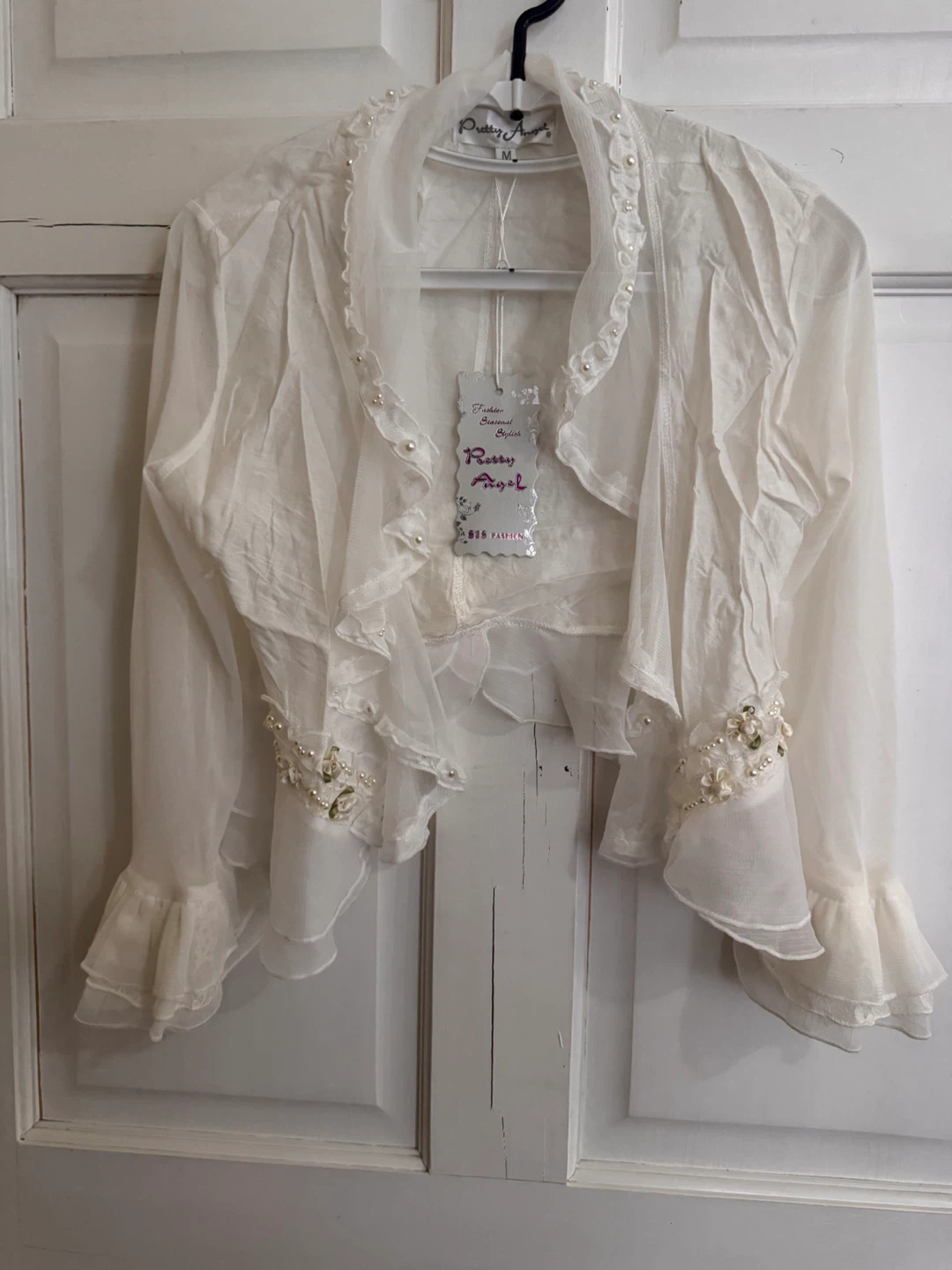 Pretty Angel Ivory Lace & Pearl Embellished Bolero Shrug