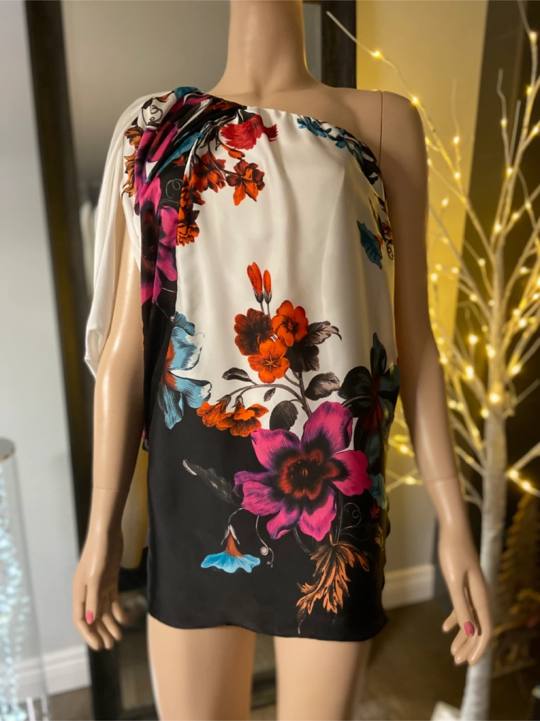 NWT: Aqua One-Shoulder Floral Print Mini Dress 0 - photo 2